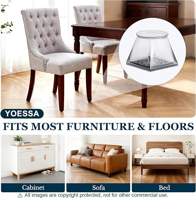 32 Pcs Square Chair Leg Floor Protectors, Stay-On Tight Fit Design, - Image 5