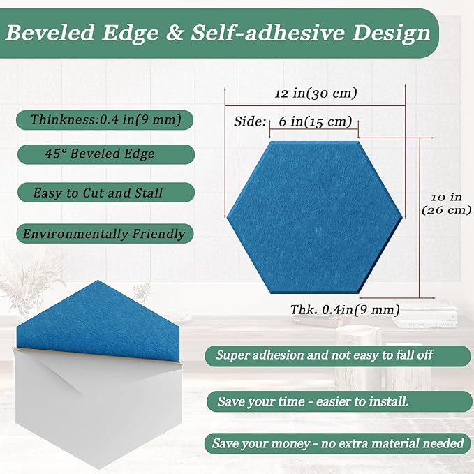 Hexagonal Acoustic Panels-12 Pack High-Density Sound Absorbing Panels - Image 4