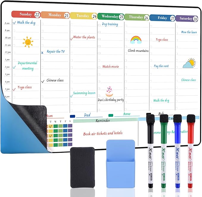 POPRUN Dry Erase Board Weekly Calendar Whiteboard by POPRUN