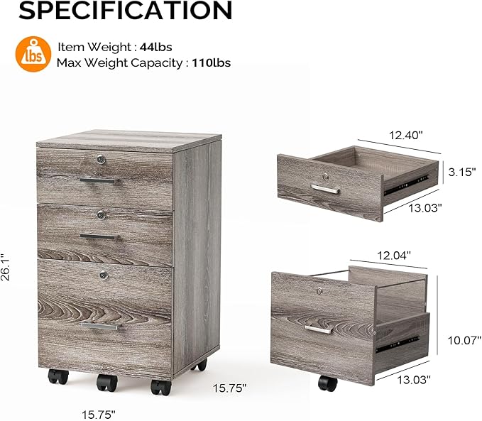 VINGLI 3-Drawer File Cabinet - Image 3