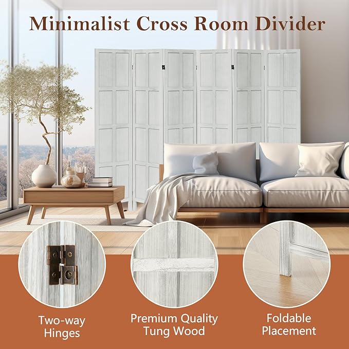 Leesinwing Wood Room Divider 6 Panel Folding Privacy Screen, Classic 5.6Ft - Image 4