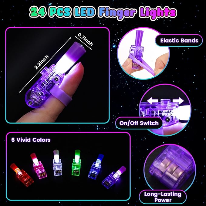 LovesTown 24PCS LED Light up Finger Lights, Kids Flashlight Glow in The Dark - Image 4