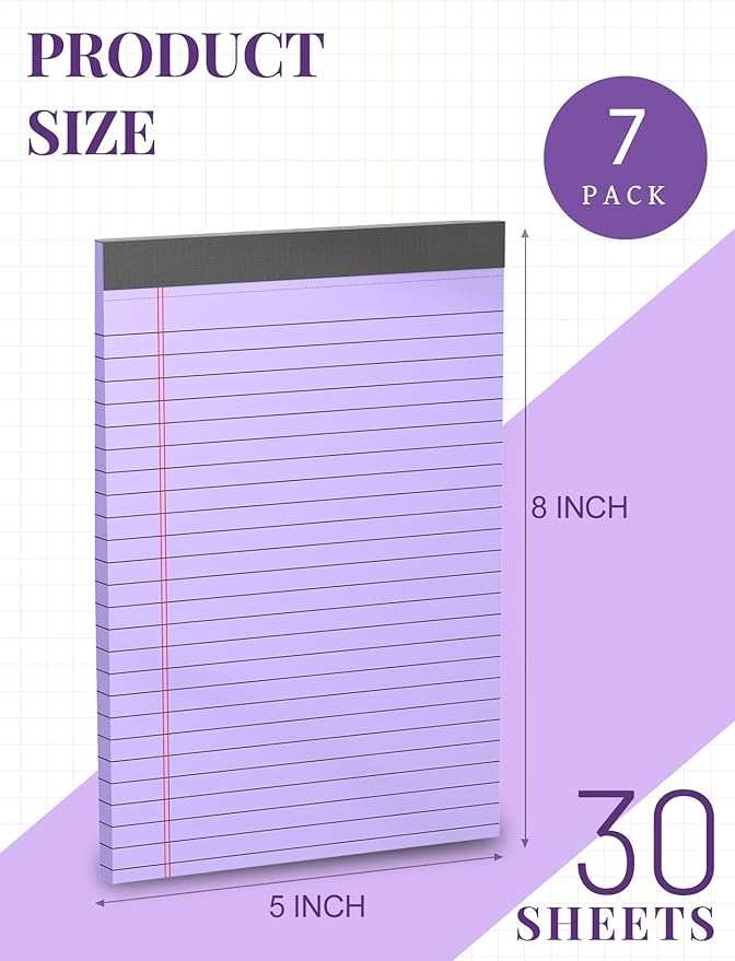 7pcs Small Legal Pads 5x8 Note Pads Purple Notepad College Ruled Notepad 5x8 - Image 2