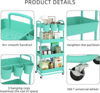 JIUYOTREE 4-Tier Plastic Rolling Storage Cart Utility Cart - Image 7