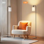 sibrille floor lamp with linen shade, dimmable tall on a desk or shelf