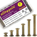100 Pcs (50 Pair) Bronze Phillips Chicago Binding Screws Assorted Kits,6 Sizes of Flat Head Rivet Hollow Binding Screws Posts, for Leather Saddles Purses Belt Repair（M5 x 5/10/15/25/35/45）