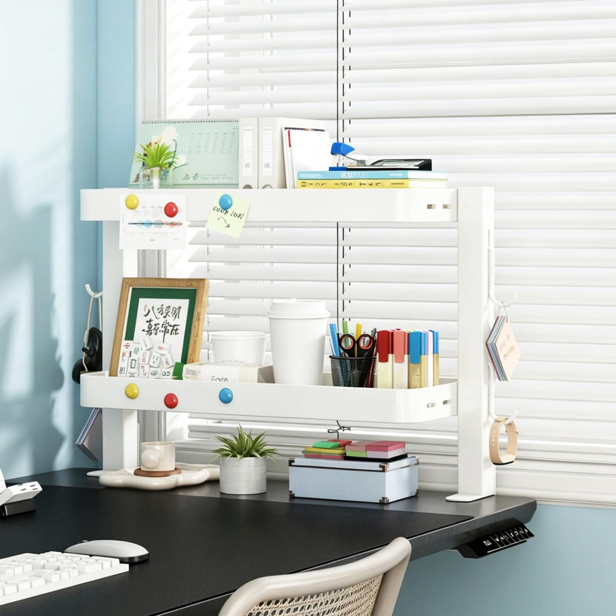 Clamp-On Desk Shelf Organizer, 2-Tier Metal Side Desktop Shelves