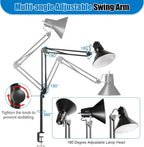 led clamp on desk lamp, 360°adjustable swing arm shown in use