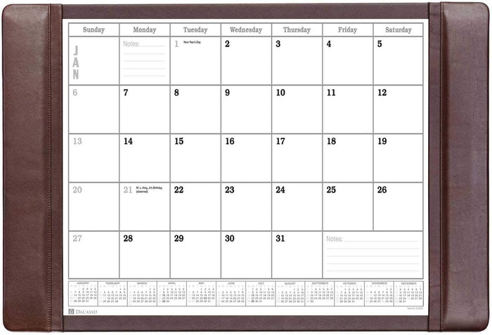 Chocolate Brown Leather Desk Pad w/Calendar, 25.5 x 17.25
