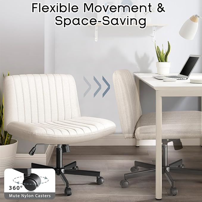 PUKAMI Criss Cross Chair with Wheels, Fabric Padded Armless Cross Legged Office - Image 4