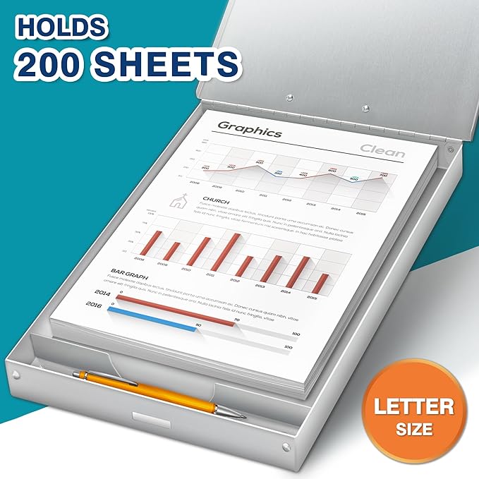 H4D Aluminum Clipboard with Storage, Metal Form Holder, Rubber Covered Clip - Image 5
