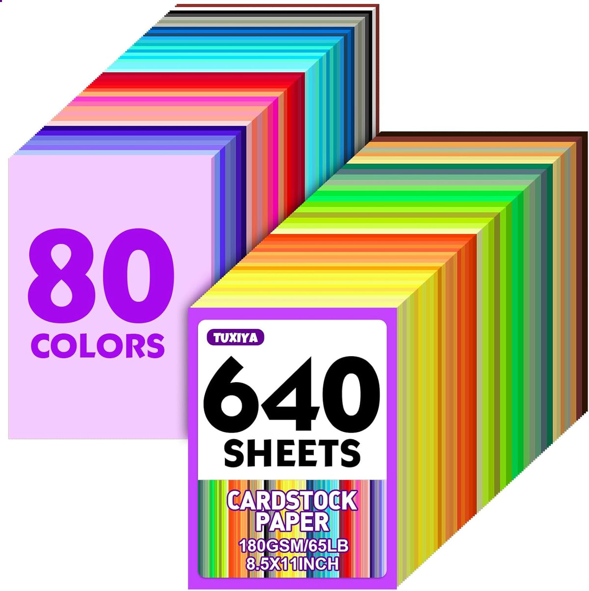 640 Sheets 8.5" X 11" Colored Cardstock, 80 Assorted Colors 180 GSM/65 LB