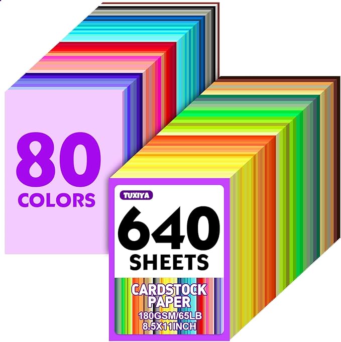 640 Sheets 8.5" X 11" Colored Cardstock, 80 Assorted Colors 180 GSM/65 LB by Unknown