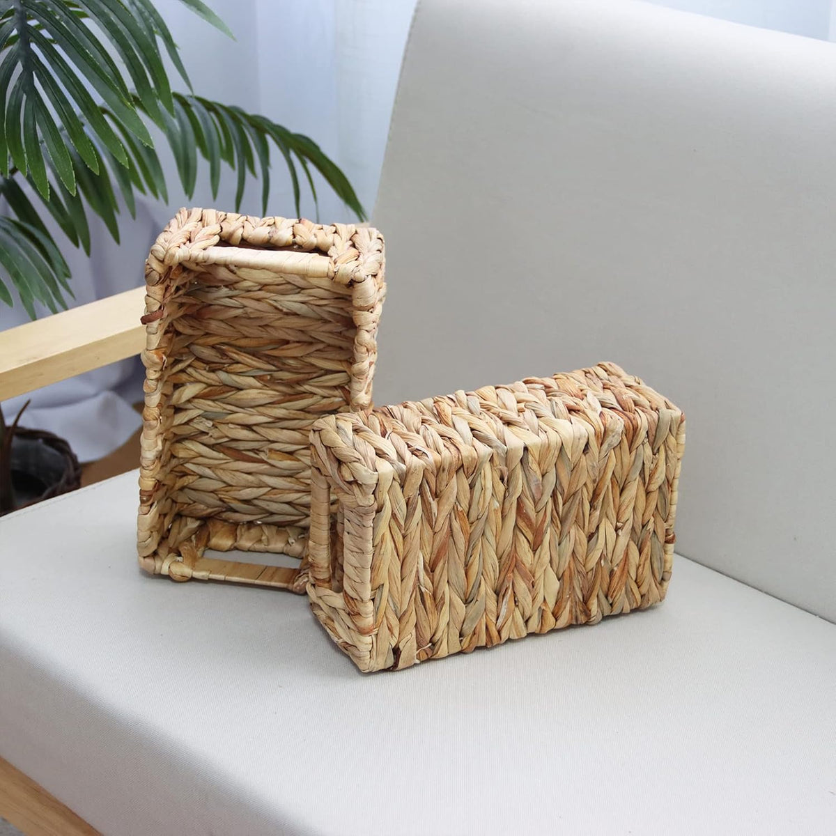 YAHUAN Woven Water Hyacinth Baskets for Organizing, Rectangular Wicker Basket...