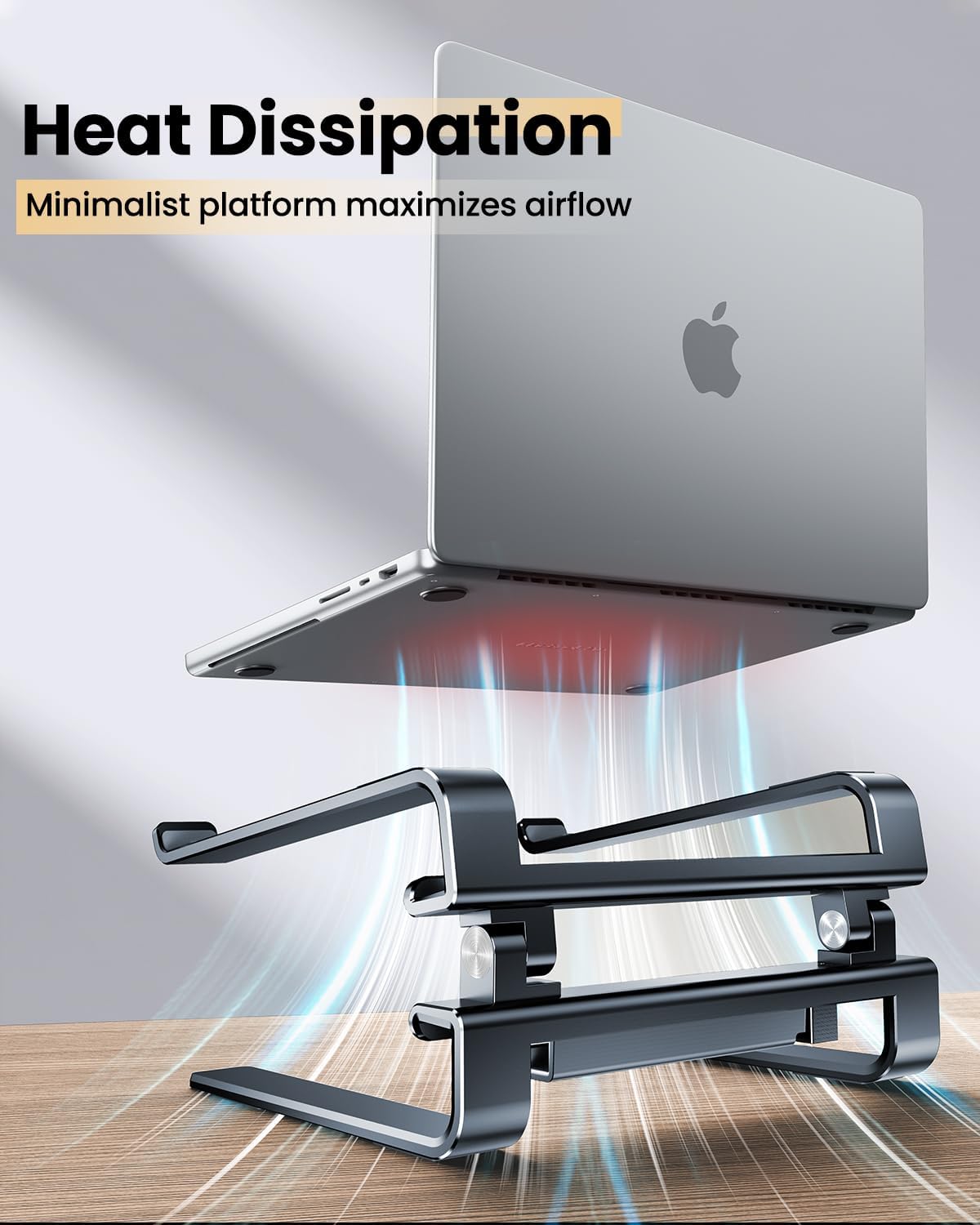 Adjustable Aluminum Laptop Stand with Hidden Phone Holder for Desk