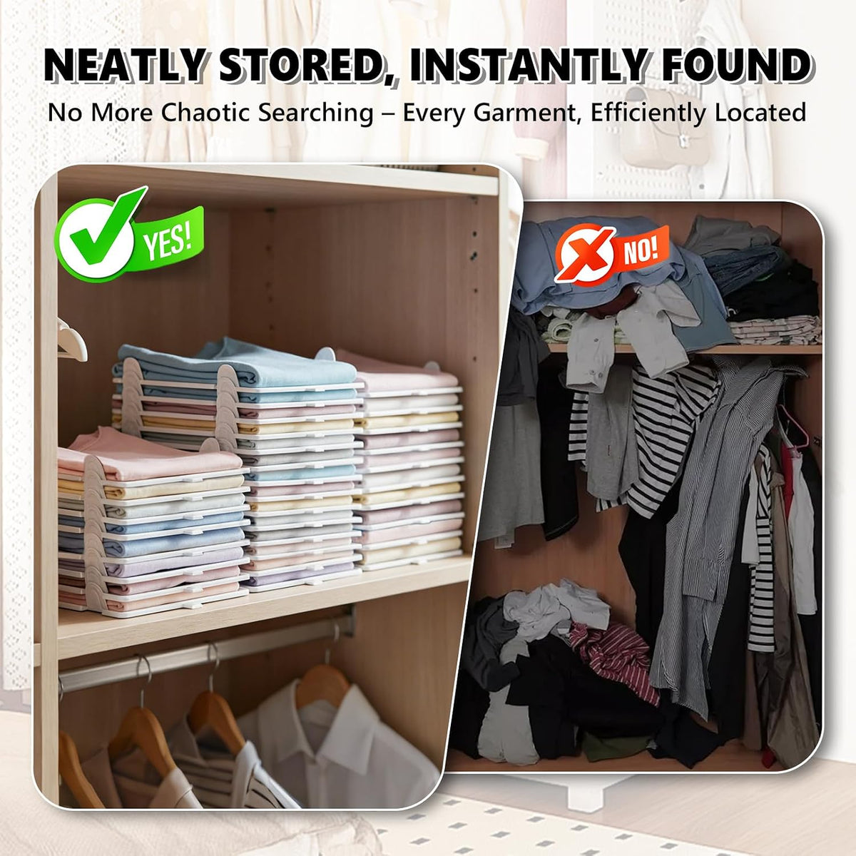 Accenter 10Pcs Stackable Closet Organizer & Shirt Folding Board Bundle