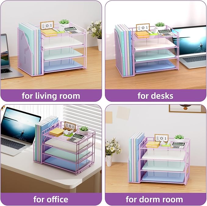 Marbrasse Desk Organizer and Accessories，4-Tier Paper Letter Tray Organizer - Image 6