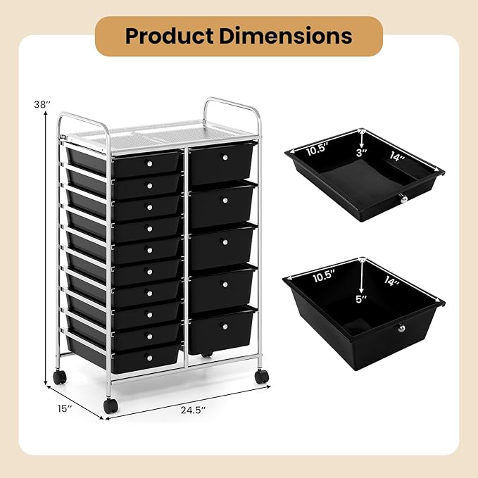 Giantex 15 Drawer Rolling Cart - Image 3