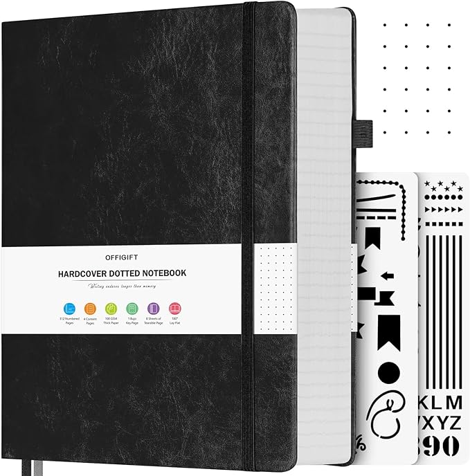 OFFIGIFT Bullet Dotted Journal, Large A4 Hardcover Leather Journal, 312 by OFFIGIFT