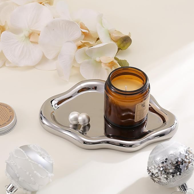 CCINPPY Ceramic Jewelry Tray Trinket Dish, Decorative Cloud Vanity Key Tray - Image 3