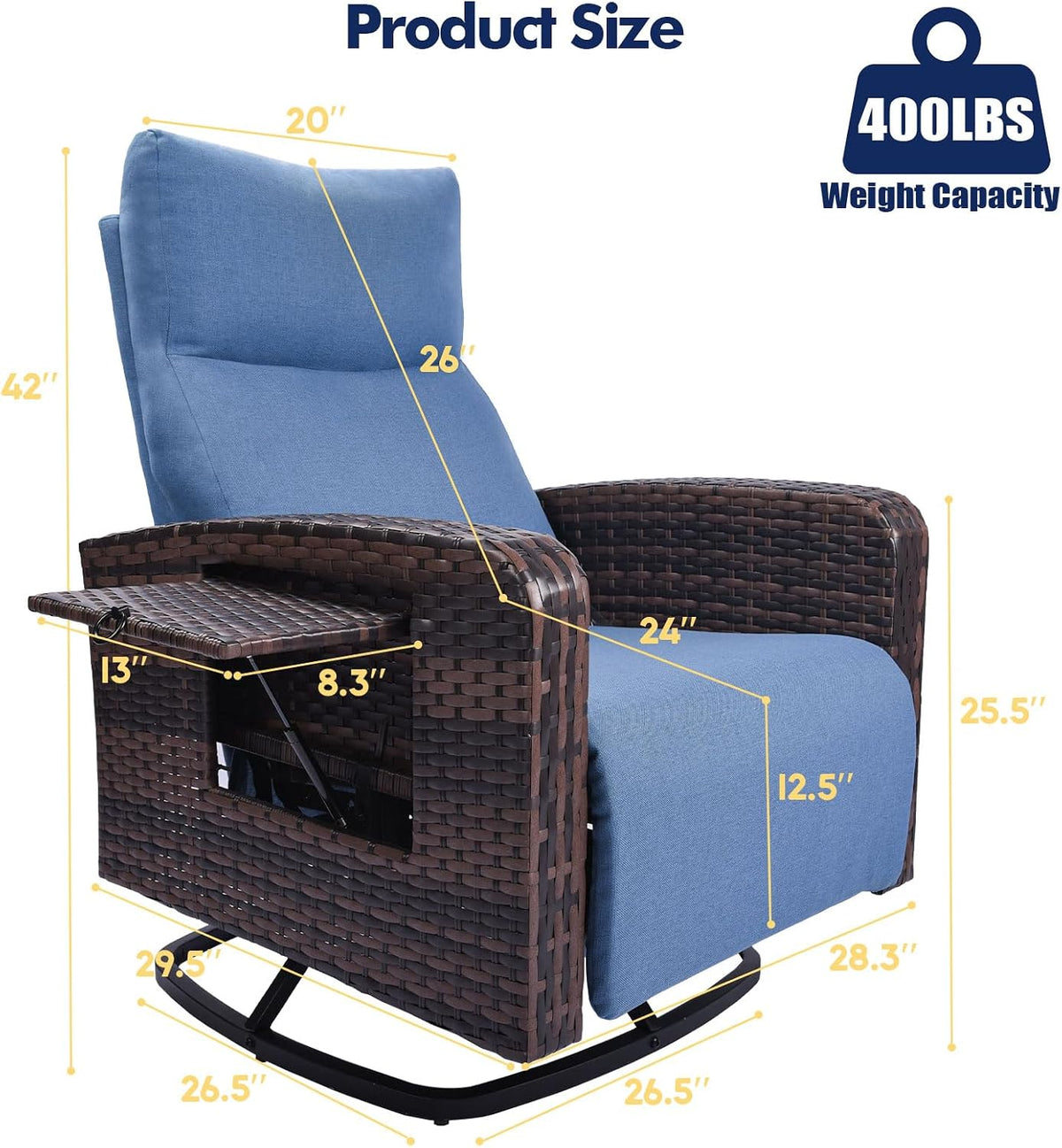 ZZW Outdoor Recliner Chair Set of 2, Wicker Patio Recliners with Adjustable B...