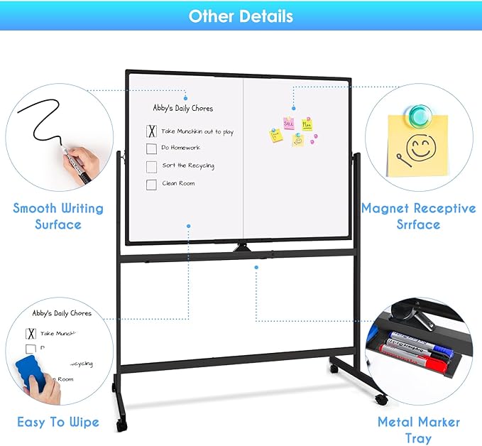 maxtek Rolling Whiteboard, 48x36 Large Magnetic White Board - Image 8