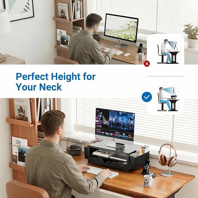 OPNICE Laptop Stand Desk Organizer, 2-Tier Metal Monitor Stand Riser - Image 3