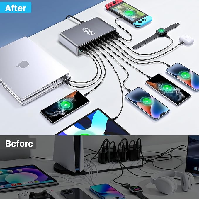 800W USB C Fast Charger Block, Dual PD3.1 140W 10 Port USB Charging Station - Image 7