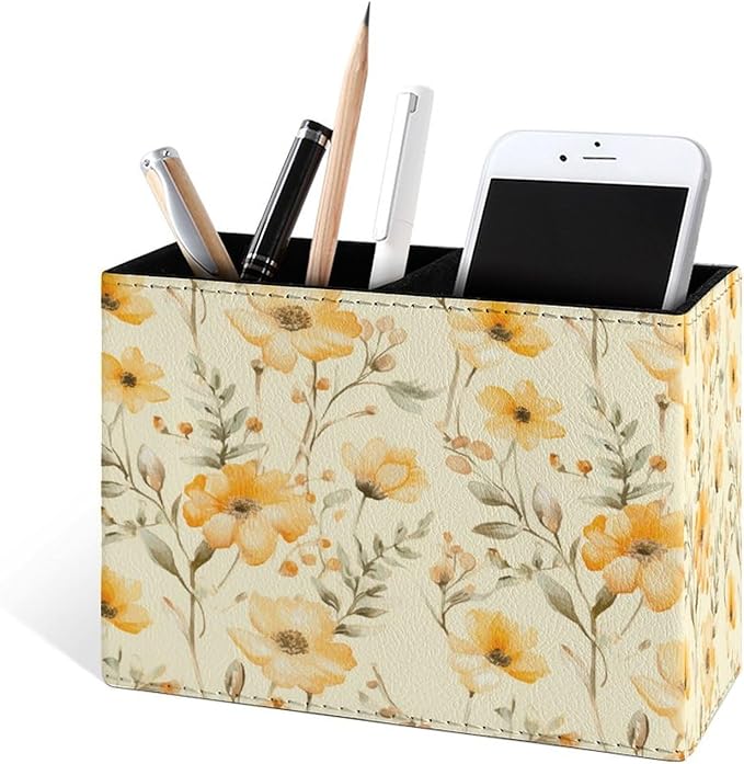 Famame Yellow Flowers Small Leaves Pencil Holder - Image 2