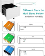 Dripex 3 Drawer Metal Rolling File Cabinet Under Desk Filing Cabinet White | 16"W x 18"D x 24"H, Lockable, 5 Wheels, Fully Assembled, Letter/Legal Size, Suitable for Home Office