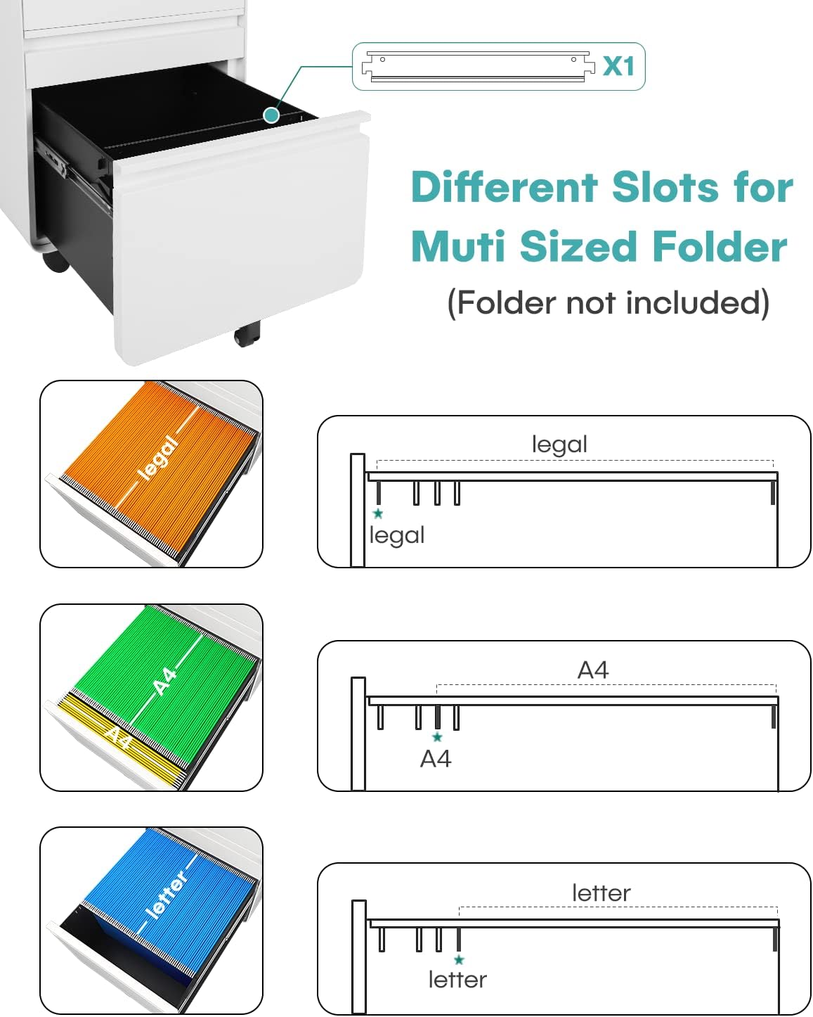 Dripex 3 Drawer Metal Rolling File Cabinet Under Desk Filing Cabinet White | 16"W x 18"D x 24"H, Lockable, 5 Wheels, Fully Assembled, Letter/Legal Size, Suitable for Home Office