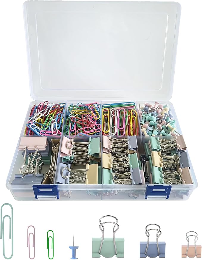 664 Pcs Paper Clips and Binder Clips Kit Assorted Sizes Colored Office Clips by Unknown