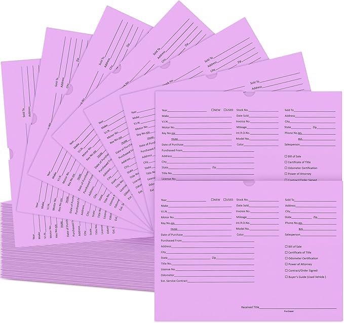 120 Pcs 9 x 12 In Vehicle Dealer Jackets by Unknown