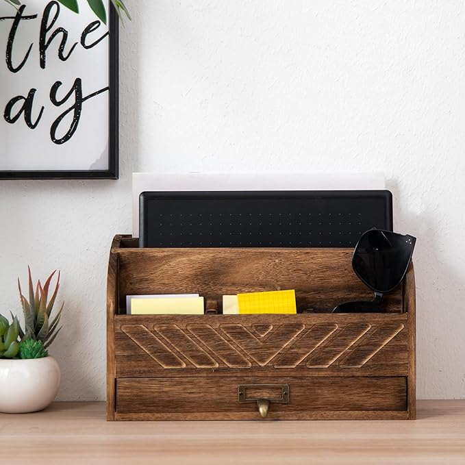 VERGOODR Solid Wooden Desk Drawer Organizer Desktop File Sorter, Desktop Mail - Image 3