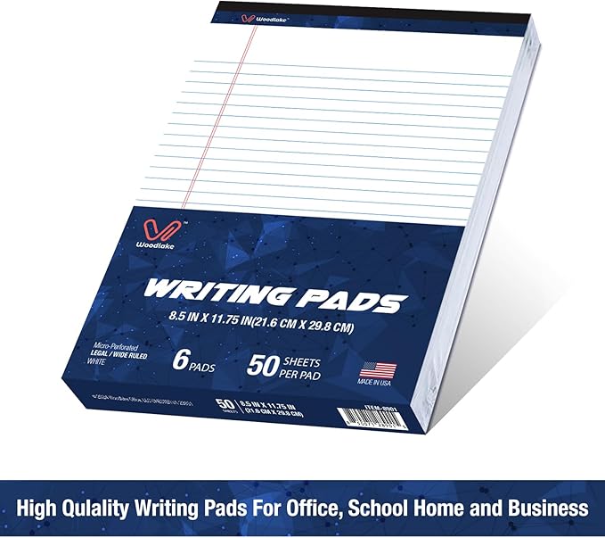Woodlake Legal Pads 8.5 x 11, 6 Pack, Wide Ruled, Premium White Paper Pad - Image 2