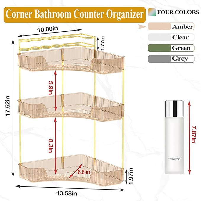 SUNZOS Corner Bathroom Counter Organizer, 3-Tier Countertop Perfume Tray - Image 2