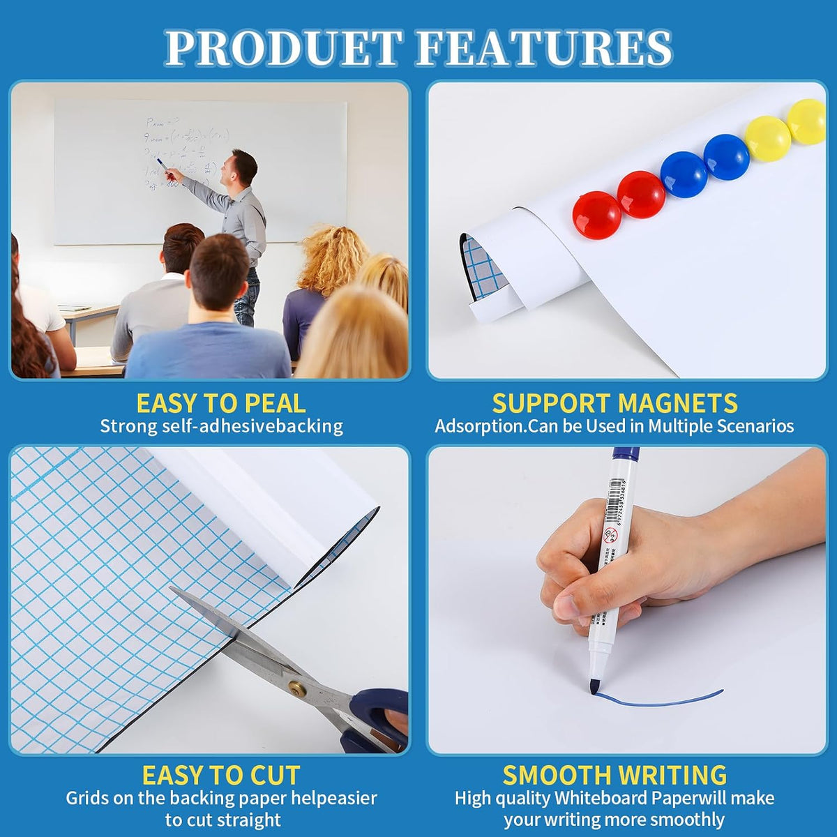Medium Whiteboard 42"x24" – Peel & Stick, Kitchen Home Office