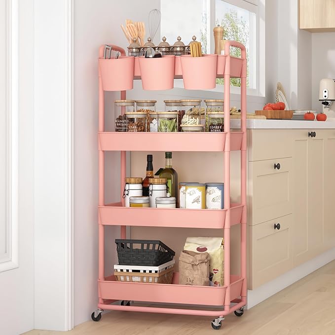 JIUYOTREE 4-Tier Plastic Rolling Storage Cart Utility Cart - Image 6