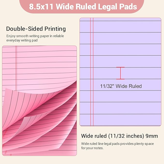 Roneky Legal Pads 8.5 x 11 Colored Note Pads, 2 Pack Notepads 8.5 x 11 Lined - Image 3