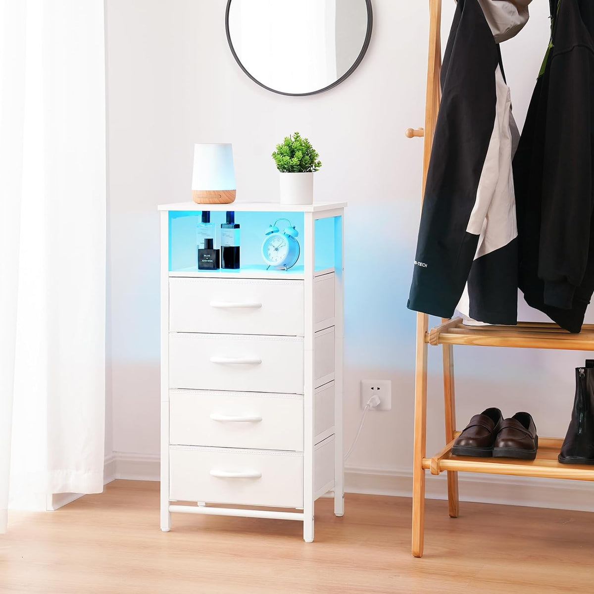 Yoobure Night Stand - LED White Nightstand with Charging Station for Dorm