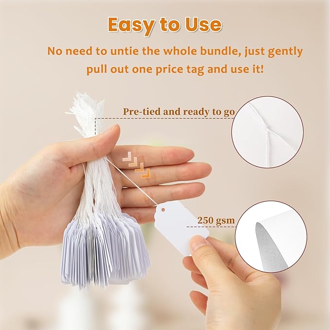 2000 PCS White Price Tags, 1.75 x 1.1 Inches, Goefun Gift Tags - Image 3