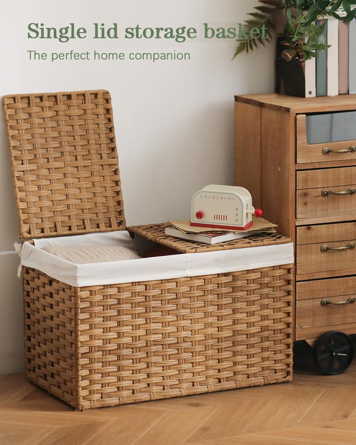 setvson storage basket with lid rattan woven storage, side view