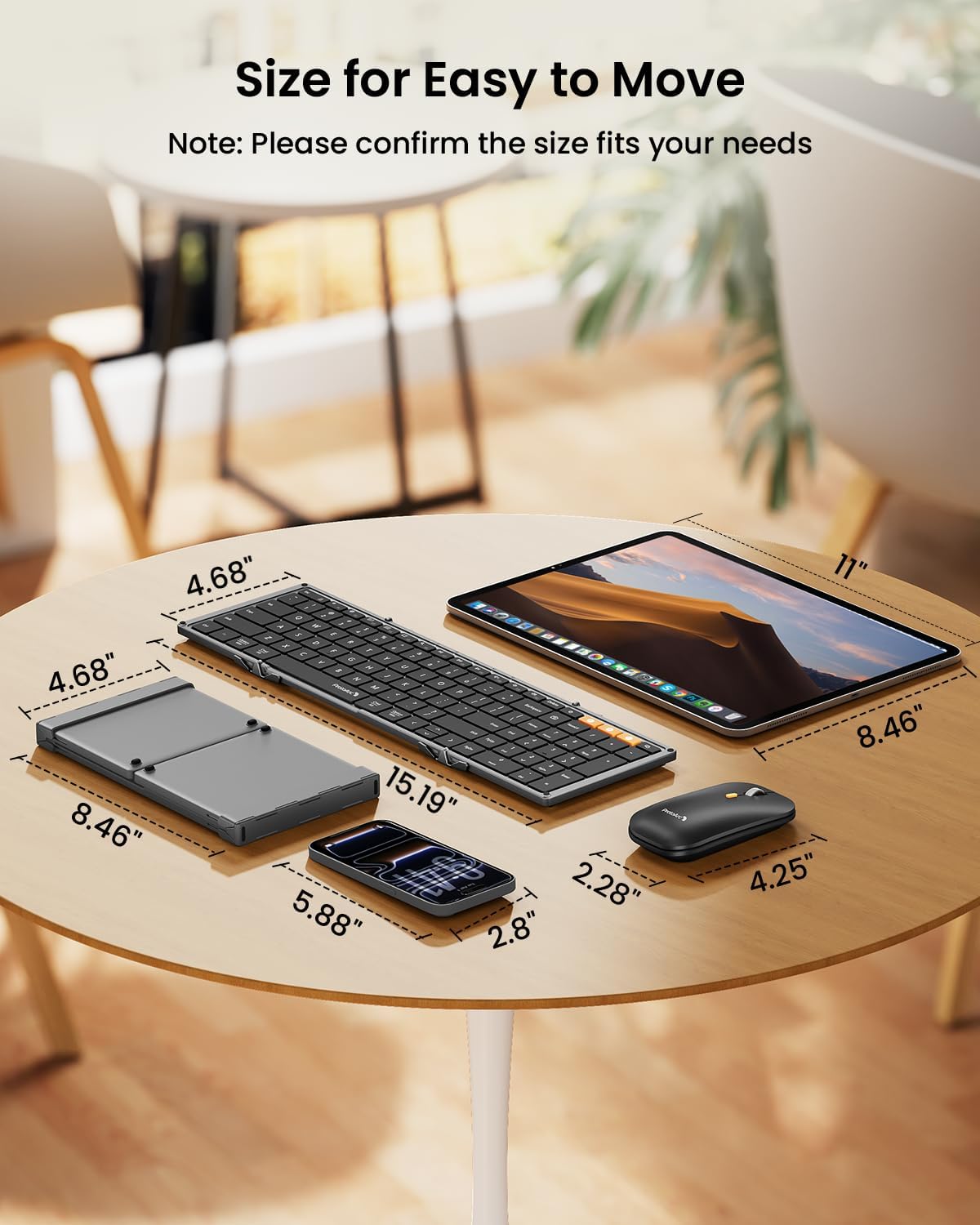 ProtoArc XKM01 Full-Size Foldable Keyboard Mouse Combo for Travel, Gray