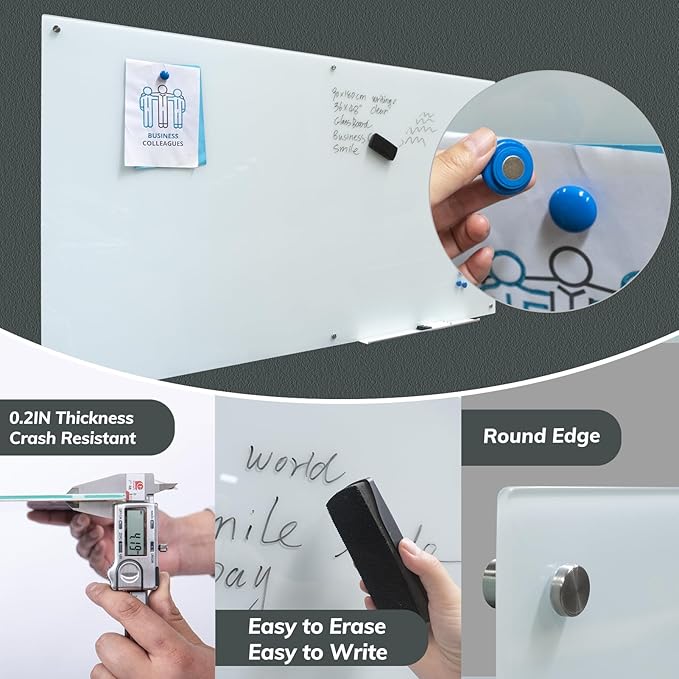 Magnetic Glass Dry Erase Board Frameless Wall Mounted White Board 40 * 72 - Image 3