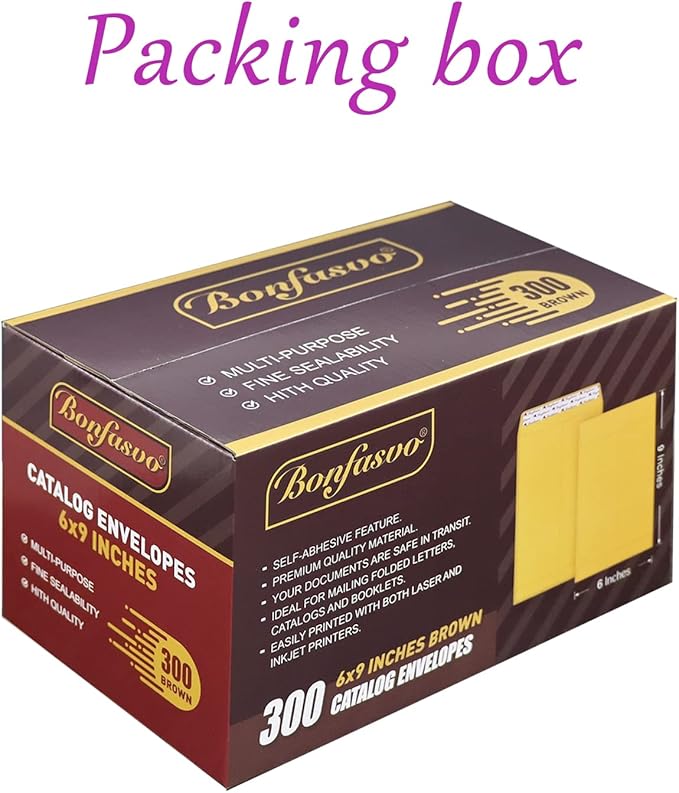 Bonfasvo 300 Pack 6x9 Brown Catalog Envelopes Peel & Seal Security Mailing - Image 5