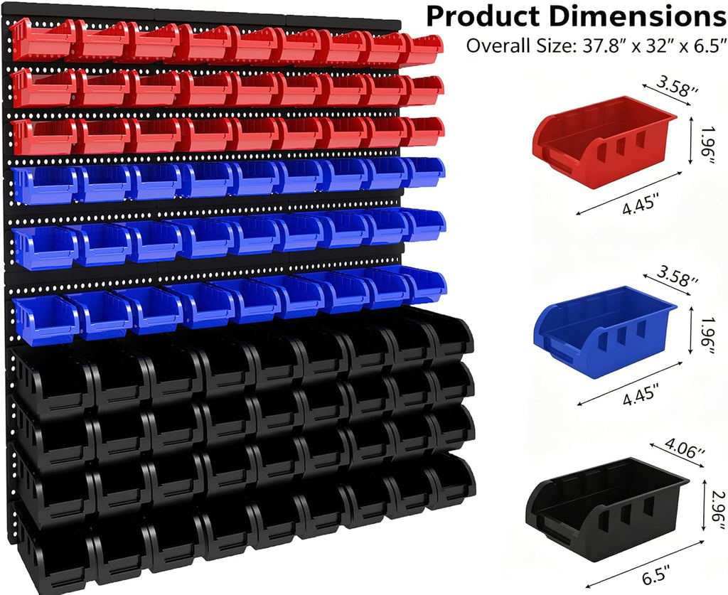 wall mounted storage organizer bins with rack, nuts, side view