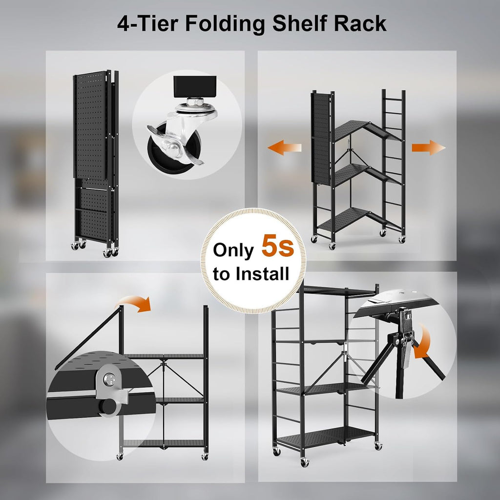 himix 4-tier foldable storage shelf with wheels 20 showing dimensions
