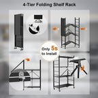 himix 4-tier foldable storage shelf with wheels 20 showing dimensions