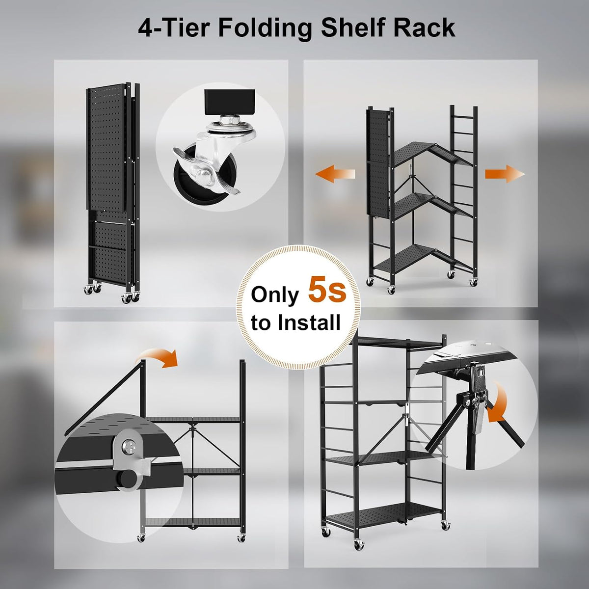 himix 4-tier foldable storage shelf with wheels 20 showing dimensions