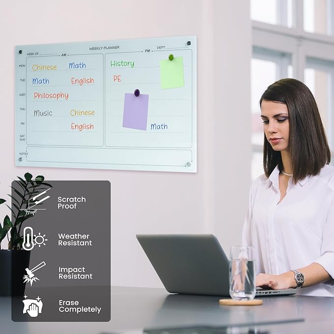 Magnetic Planner Writeboard 24"X36" Weekly Glass Calendar White Glassboard - Image 6